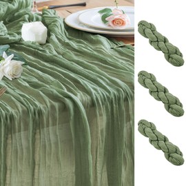Wokceer Cheesecloth Table Runner 3Pack 10FT Sage Green Boho Gauze Cheese Cloth Table Runner for Party Long Rustic Sheer Table Runners for Baby Bridal Shower Wedding Easter Table Decor