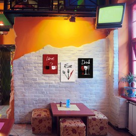 RnnJoile 3 Piece Red Kitchen Decor Love Eat Drink Canvas Wall Art Pictures Set Dinning Room Wall Accessories for Women Her Restaurants Chef Framed 12"x16"