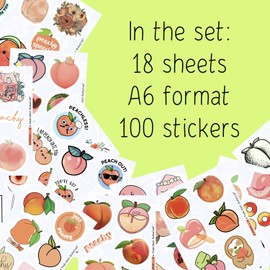 BulbaCraft Peach Stickers for Water Bottle and Laptop - Waterproof Vinyl Fruit Decals, Peach Gifts, Gifts for Women & Men
