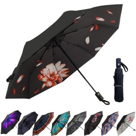 LLanxiry Umbrella Small Compact Travel Umbrellas for Rain Mini Folding Portable Automatic Open/Close Umbrella for Man/Women (Pink Flower)