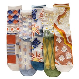 Yomutiur Calcetines transparentes para mujer, calcetines de malla fina y elástica con encaje de verano, de cristal y vidrio