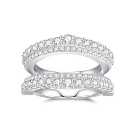 VYVAO Moissanite Rings, Enhancer Guard Engagement Rings for Women, 2 Row Half Eternity Lab Created Diamond Wedding Bands S925 Sterling Silver Round Cut D Color VVS1 Clarity (6.5)