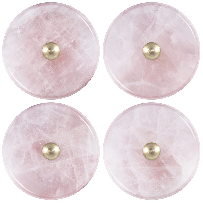 Nupuyai 2pcs Rose Quartz Crystal Drawer Knobs with Screws, Round