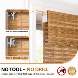 LazBlinds No Tools No Drill Cordless Bamboo Roman Shades, Light Filtering Window Treatment, Roll Up Bamboo Blinds for Window 29'' W x 64'' H, Squirrel