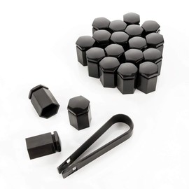 LST 20 x Cover Caps Hexagonal Wheel Bolts Caps Long 17 mm Black Glossy