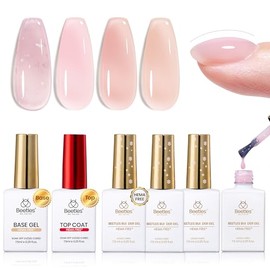 beetles Gel Polish Set de gel constructor Beetles HEMA Free - Whispered Petals, 4 colores, 8 en 1, gel espesante y fortalecedor con base y capa superi