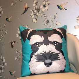 The Beach Stop Decorative Miniature Schnauzer Dog Scatter Cushion Cover | Home Decor Gift Idea | 45x45cm 18x18” | Green