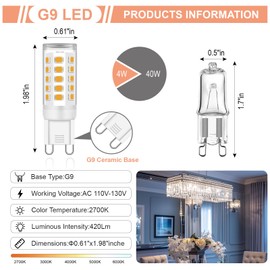 G9 LED Bulb 4W (40W Halogen Equivalent Bulbs) 8 Pack, No Flicker T4 G9 Bi Pin Base LED Llight Bulbs for Chandelier, 120V 420 Lumen, Non-dimmable Home Lighting (2700K Warm White)