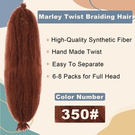 Ginger Marley Hair 16 Inch 3 Packs Pre Separated Afro Twist Hair Copper Red Marley Twist Braiding Hair Wrapping Hair for Locs Pre Fluffed Cuban Twist Hair