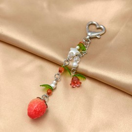 AGEN KGEN Aesthetic Y2K keychains Cute Butterfly Star Strawberry Bear Guitar Keychains Charms for Women Bag Purse Gifts (1x Green Leaf Strawberry)