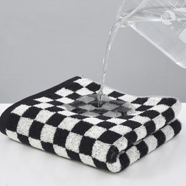 Stylifeo Cotton Hand Towels Set of 5 - Soft, Absorbent, and Decorative Checkered Design for Bathroom, Kitchen, Gym, and Spa and More,13 x 29 Inches (Black)