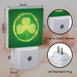 sndheke St Patrick's Day Shamrock Night Light Plug into Wall,Green Irish Clover Leaf Dusk to Dawn Night Light Plug in,0.5w Energy Saving Sleep Friendly NightLight for Kids Boys Girls Home Decor