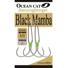 OCEAN CAT 10 Pcs Fishing Assist Black Mamba Braided Jigs Slow Fast Fall Octopus Circle Hooks Double Stinger Jigging Jigs with Strong PE Line for Saltwater Freshwater Fishing (3/0,3pcs)