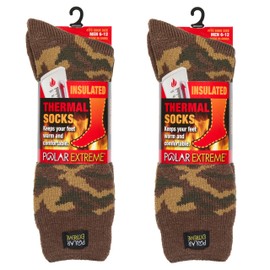Polar Extreme Men's Thermal Socks, Brown Camo/Brown Camo, 2-Pack, Insulated and Warm, Cold Weather