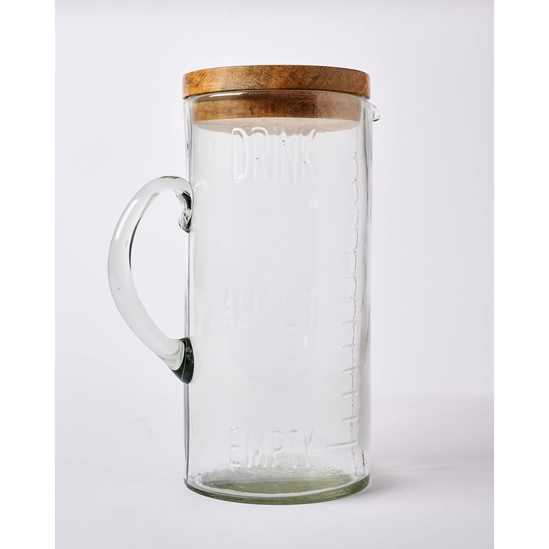 Mud Pie Drink Pitcher Wood Lid, Glass, 79 oz