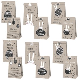 Easter Bags with Rabbits, Easter Bags for Filling - Pack of 12 Natural Grey Advent Calendar for Filling - Perfect for Easter Nests and Easter Basket