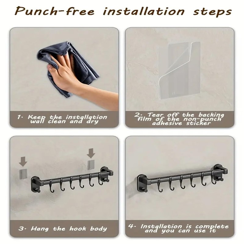 AmoiChic Adhesive Wall Mounted Pot Pan Rack, Kitchen Wall Mounted