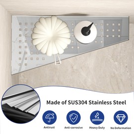 Bernkot Corner Shower Shelf 12" Polished 304 Stainless Steel Recessed Trapezoid Grout in Shelves with Grid Design Bathroom Shelf Racks for Tiled Wall, 2 Pack