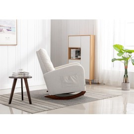 QQU Glider Rocker - Modern High Back Upholstered Rocking Chair with Side Pocket, Glider Chair with Wood Frame, Nursery Rocking Accent Armchair for Living Room, Bedroom, Breastfeeding, Beige