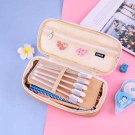 iSuperb Pencil Case Large Capacity Student Pencil Bag Canvas Pencil Pouch Girls Women Stationery Storage Bag Double Zipper Pencil Organizer High School Office Students Teens Adults