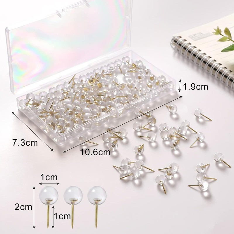 Zhtulck Clear Push Pins for Pinboard, 100 Pcs Drawing Pins