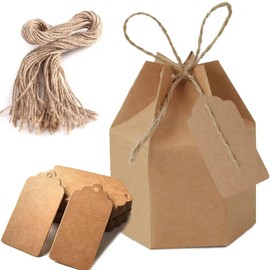 Pack of 50 Kraft Paper Gift Boxes, Gift Boxes with Tags and Jute String for Wedding Birthday Party