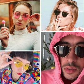 YUELUQU Polarised Heart Sunglasses Women Men Hippie Glasses Vintage Love Metal Frame Sunglasses for Festival Party Travel Photo Shooting Glasses, purple