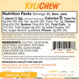 Xylichew Xylitol Gum - Chewing Gum Sugar Free, Aspartame Free, Gluten Free, Keto - Sugarless, Healthy, Natural Oral Care - Relieves Bad Breath and Dry Mouth - Fruit, 240 Count