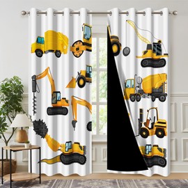 Kzzfqxb Construction Theme Blackout Curtains, Engineering Vehicle Window Drapes for Kids Bedroom Decor, Cartoon Curtain Panel with Thermal Insulated Grommet,2 Panels,Each W21 xL45
