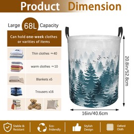 UIUPRO Laundry Hamper,Green Forest in the Fog Mountains Laundry Basket,Waterproof Foldable Storage Bin for Bedroom,Clothes Organizer Basket,Toys Box 16x20 Inch