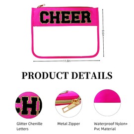 Dealkion Cheer Bag Cheerleader Gifts Accessories Clear Chenille Letter Patch Cheer Makeup Bag Stuff Case Toiletry Zipper Pouch for Women Girls