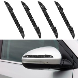 4PCS Bling Car Door Handle Scratch Protective Stickers, Rhinestone Anti-Collision Car Exterior Decoration Strip, Auto Side Rearview Mirror Edge Safety Guard, Universal Vehicle Accessory (Black)