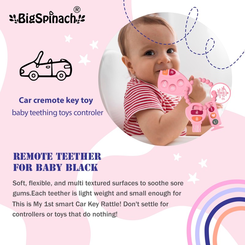 BIGSPINACH Baby Goth Teething Keys Toy 6-12M Pink Car Key