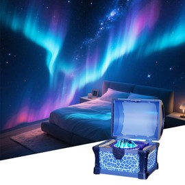 Justup Sternenhimmel Projektor, Kreativ Schatztruhe Galaxy Projector für Zimmer Deko, LED Polarlicht Lampe mit 8 Beleuchtungsmodi & Fernbedienung, Erwachsene Kinder Schlafzimmer/Party/Geschenk (Blau)
