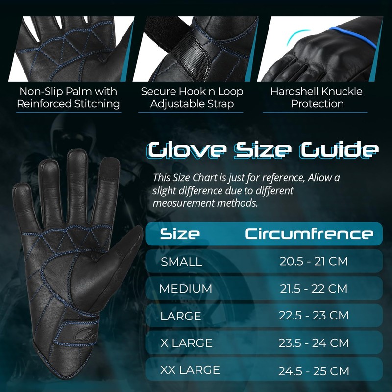 aaasportx Motorcycle Gloves Men's Leather Motorbike Gloves Touchscreen Function -