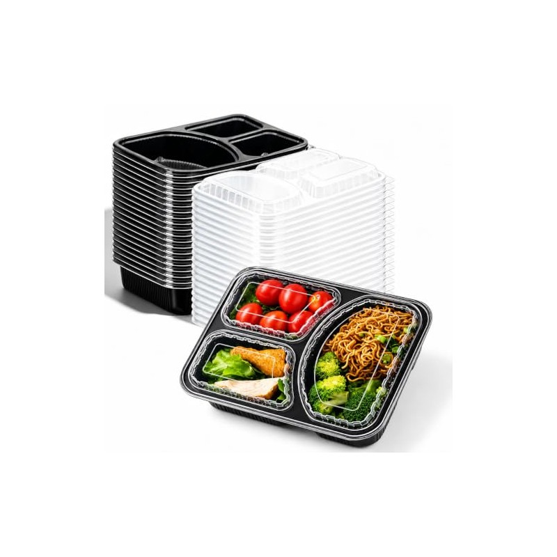 20 Contenedores para Alimentos de 40 oz, 3 Compartimentos y
