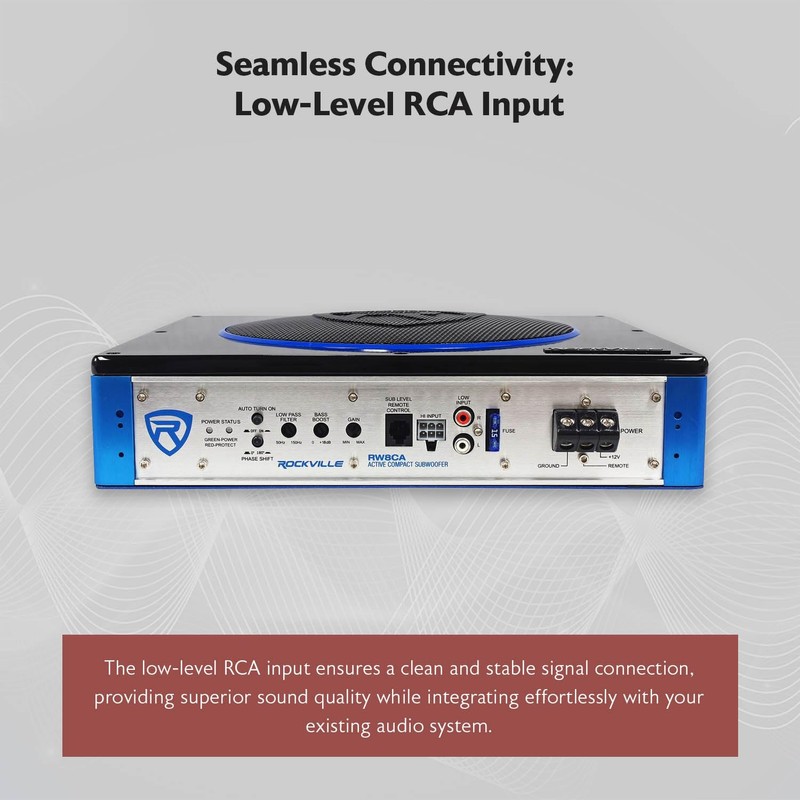 Rockville RW8CA 600W Low Profile Under-Seat Active Car Subwoofer, 2