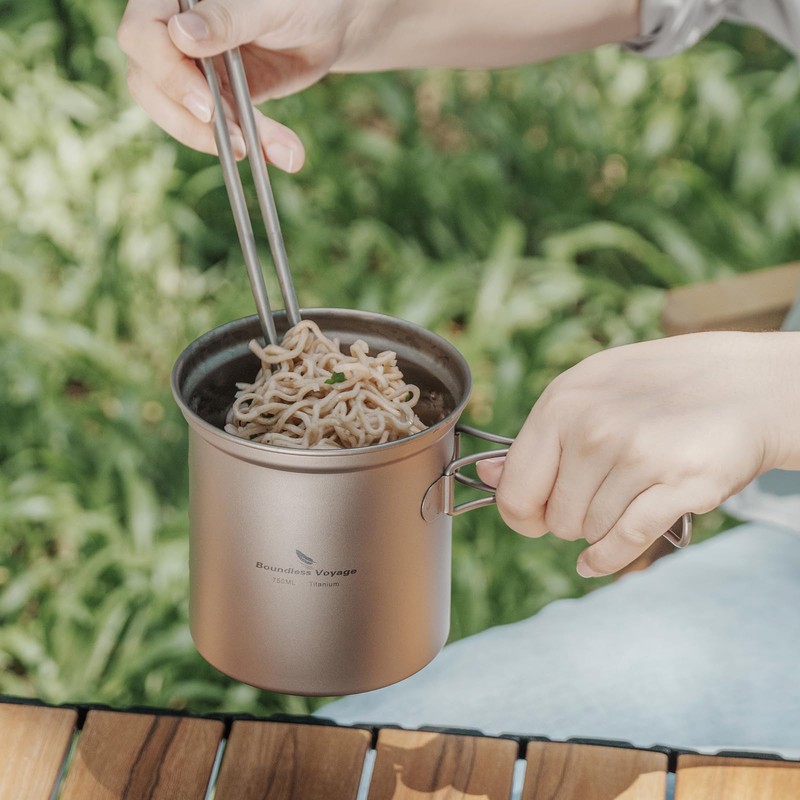iBasingo Titanium Pot Pan Set Lightweight Camping Cookware Outdoor Kitchen