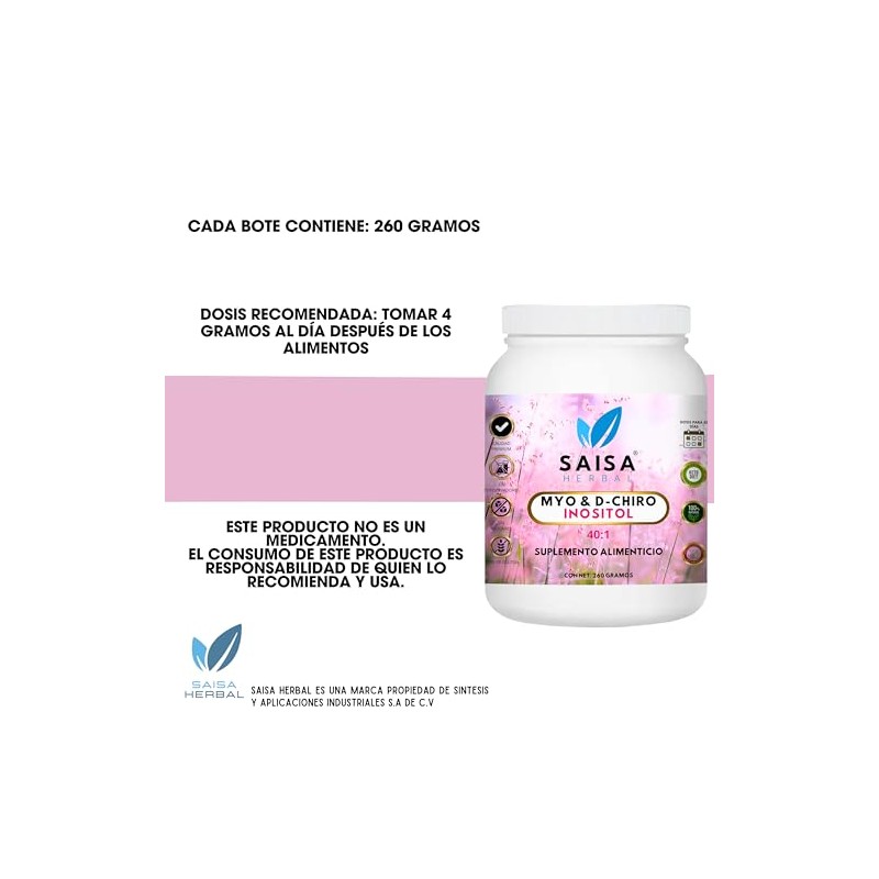 Myo Chiro Inositol 260 Gramos Relación Optima Saisa Herbal