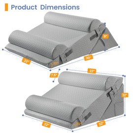 Sasttie Wedge Pillow Set for After Surgery, 4PCS Adjustable Bed Wedge Pillow Headboard with Memory Foam Neck Cushion – for Acid Reflux, Sleeping, Neck & Back Support, Dark Grey