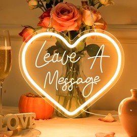 Flixyticy Leave a message Neon Signs, Heart LED Hanging Light Sign USB Powered Dimmable for Wedding Party Birthday Salon Shop Reception Table Decoration (Leave A Message(Heart))