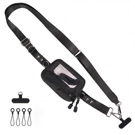 Vasemouh Smartphone Strap, Pouch, Shoulder Strap, Neck, Wallet Included, Adjustable Length, Fits All Models, Card Storage, Fall Prevention, Travel, Going Out, Black