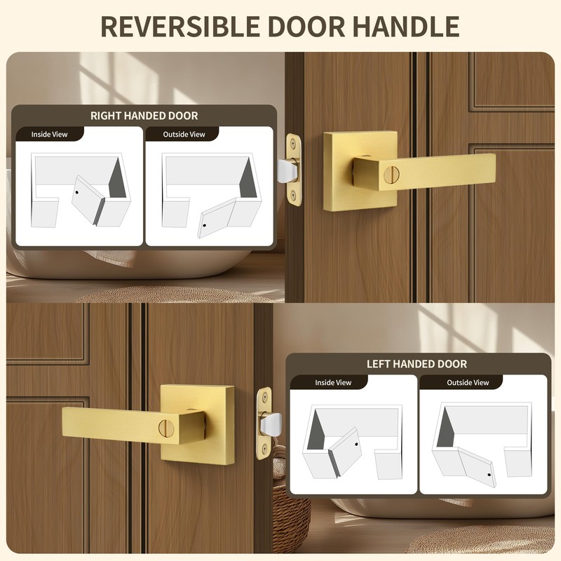 Moquin Square Privacy Gold Door Handle with Lock, Keyless Heavy
