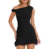 GOKATOSAU Women's One Off Shoulder Sleeveless Bodycon Ruched Mesh Ruffle