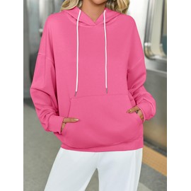 Fisoew Womens Casual Oversized Hoodies Loose Fit Long Sleeve Drawstring Pullover Hooded Sweatshirts 2025 Fall Winter Outfits Pink