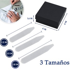 Varillas para Cuello de Camisa, Varillas para Camisas con Iman, Acero Inoxidable, Tres Tamaños, Regalos de Hombres, Embalaje en Caja de Regalo, Adecuado Para Ropa formal, Negocios, Boda