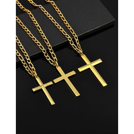 YL Cross Necklace for Women Sterling Silver Plain Cross Pendant Necklace 1.57" High Polished Jewelry for Men-Gold
