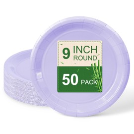 LIKAJON 50 Pcs Light Purple Paper Plates, 9 Inch Disposable Dessert Plates for Valentines,Tea Party, Baby Shower, Birthday, Wedding, Graduation, Picnic, BBQ, Party