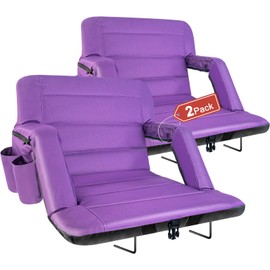 Extra Wide Stadium Seats With Back Support 2 Pack, Exclusive New Bleacher Chairs With Back and Cushion Folding Stadium Chairs, 6 Reclining Positions Waterproof Bleacher Seats (Extra Wide|25" Purple)