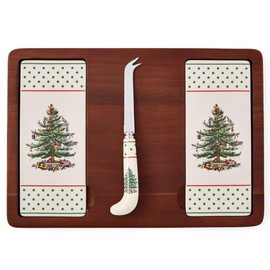 Spode Christmas Tree Cheese Board & Knife Set, Polka Dot - Holiday Entertaining, Charcuterie, Cheese and Cracker Tray, and Seasonal Serveware - Christmas Table Setting and Cheese Presentation